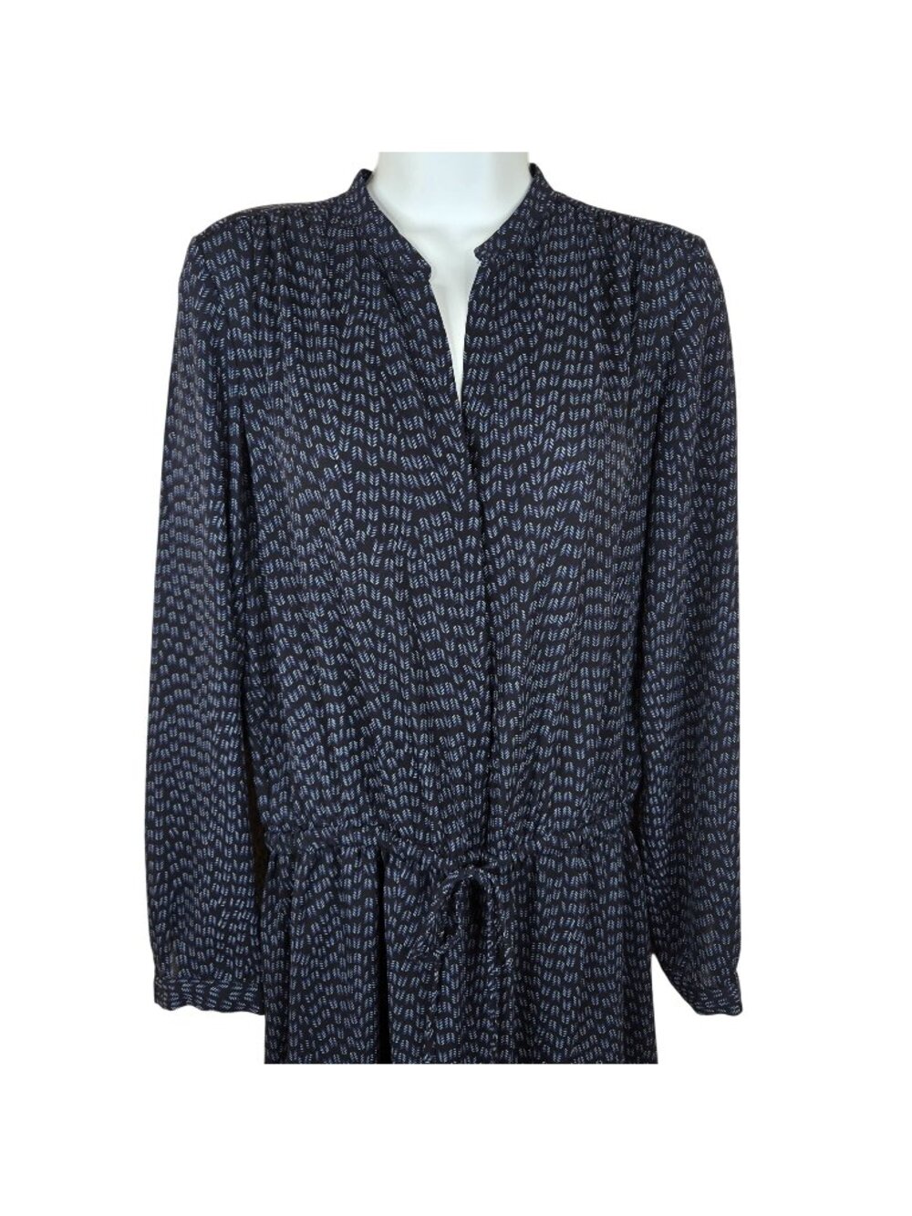 Hilary Radley Dress XS Long Sleeve Navy Blue Drawstring Drop Waist